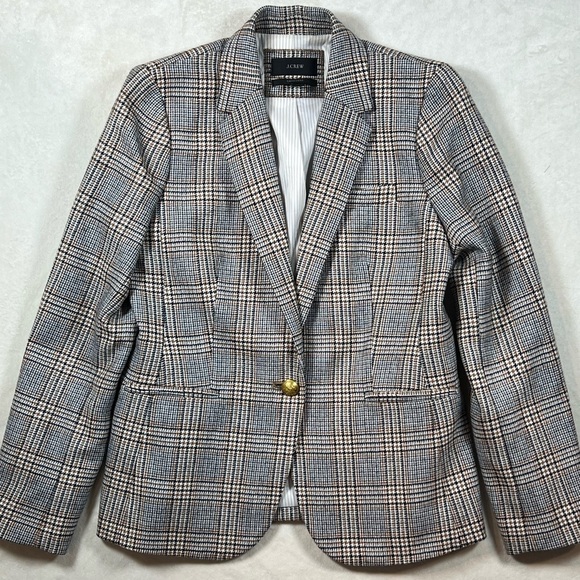 J Crew Size 8 Campbell Plaid Tweed One Button Wool Blend Chic Blazer Coat EUC - Picture 2 of 15